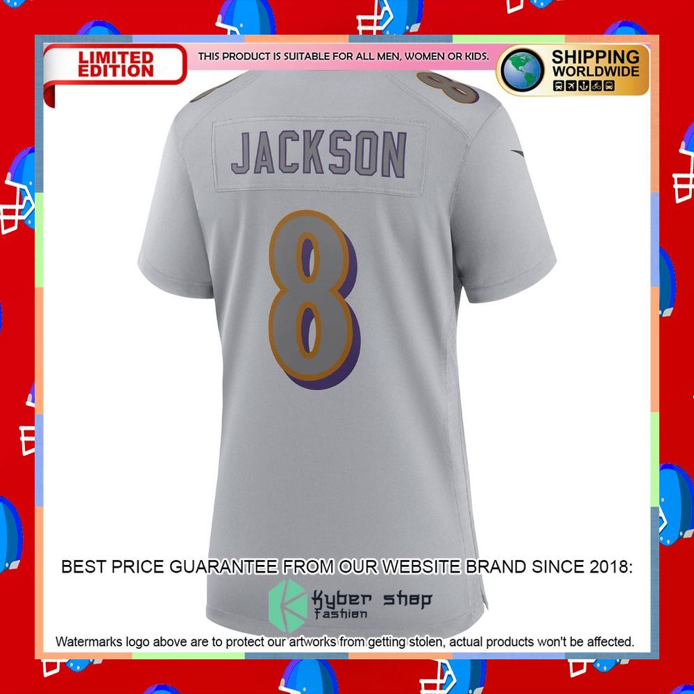 Lamar Jackson Baltimore Ravens Women's Atmosphere Fashion Gray Football Jersey 7 Lamar Jackson Baltimore Ravens Women's Atmosphere Fashion Gray Football Jersey word2
