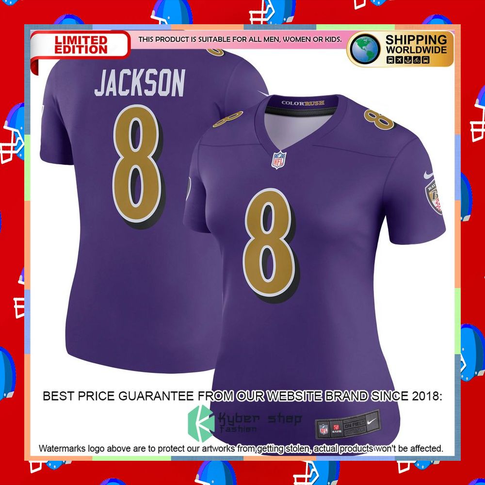 Lamar Jackson Baltimore Ravens Women's Color Rush Legend Purple Football Jersey 8 Lamar Jackson Baltimore Ravens Women's Color Rush Legend Purple Football Jersey word1
