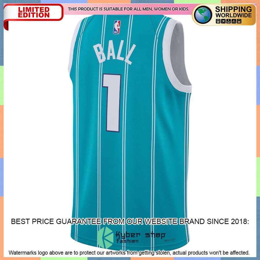 LaMelo Ball Charlotte Hornets Jordan Brand 2022-23 Teal Basketball Jersey 3 LaMelo Ball Charlotte Hornets Jordan Brand 2022-23 Teal Basketball Jersey word3