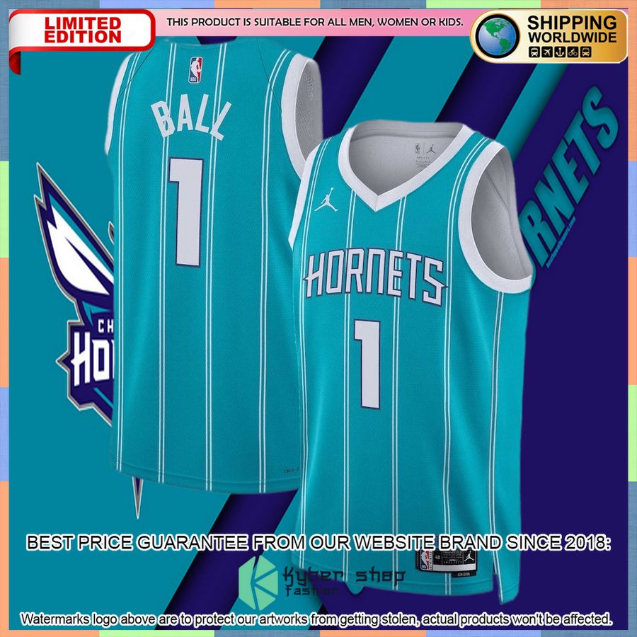 LaMelo Ball Charlotte Hornets Jordan Brand 2022-23 Teal Basketball Jersey 4 LaMelo Ball Charlotte Hornets Jordan Brand 2022-23 Teal Basketball Jersey word3