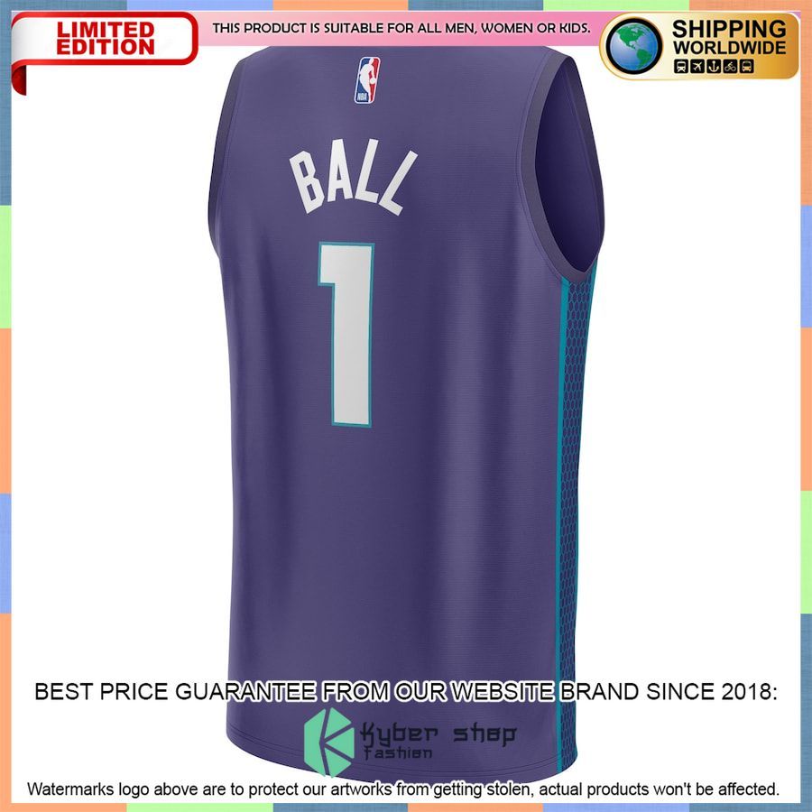 LaMelo Ball Charlotte Hornets Youth 2022-23 Player Purple Basketball Jersey 3 LaMelo Ball Charlotte Hornets Youth 2022-23 Player Purple Basketball Jersey word2