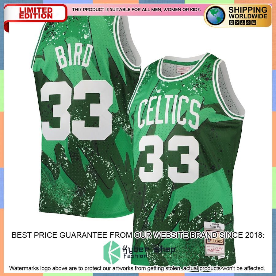 Larry Bird Boston Celtics Mitchell & Ness Hardwood Classics 1985-86 Hyper Hoops Kelly Green Basketball Jersey