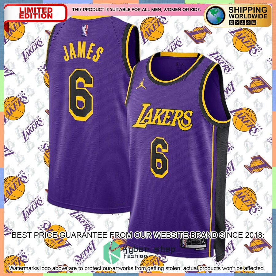 LeBron James Los Angeles Lakers Jordan Brand 2022-23 Purple Basketball Jersey 4 LeBron James Los Angeles Lakers Jordan Brand 2022-23 Purple Basketball Jersey word1