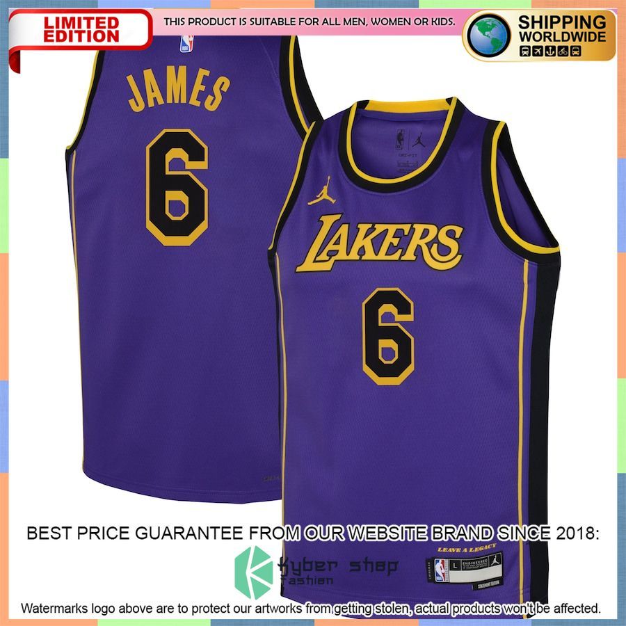 LeBron James Los Angeles Lakers Jordan Brand Youth 2022-23 Purple Basketball Jersey