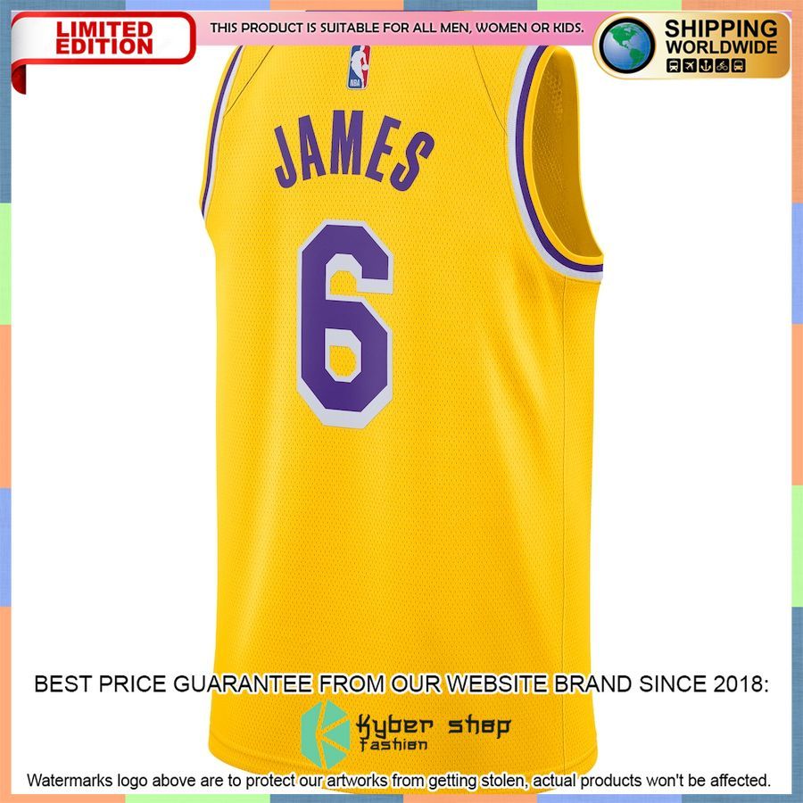 LeBron James Los Angeles Lakers Nike 2021-22 6 Player Gold Basketball Jersey 3 LeBron James Los Angeles Lakers Nike 2021-22 6 Player Gold Basketball Jersey word3