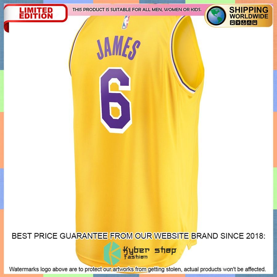 LeBron James Los Angeles Lakers Youth 2021-22 Gold Basketball Jersey 3 LeBron James Los Angeles Lakers Youth 2021-22 Gold Basketball Jersey word1