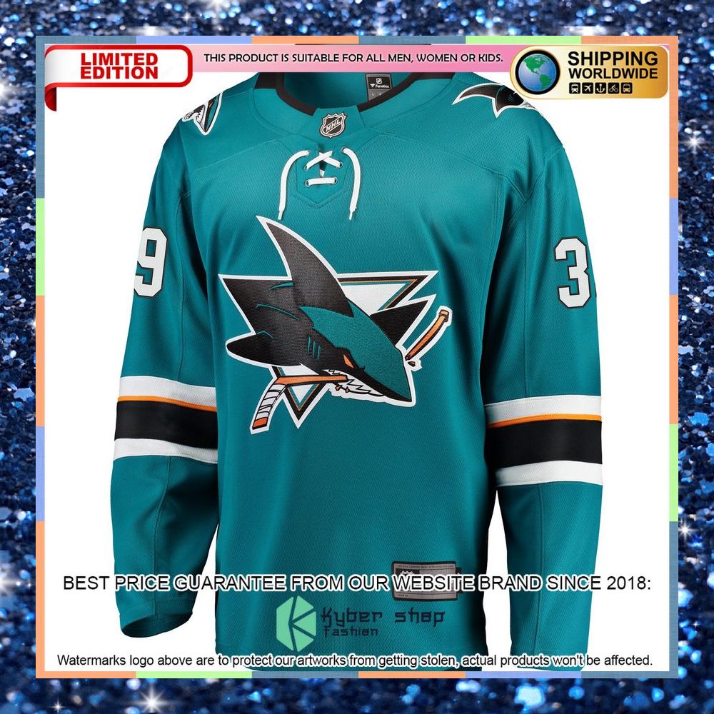 Logan Couture San Jose Sharks 2021-22 Home Premier Teal Hockey Jersey 6 Logan Couture San Jose Sharks 2021-22 Home Premier Teal Hockey Jersey word3