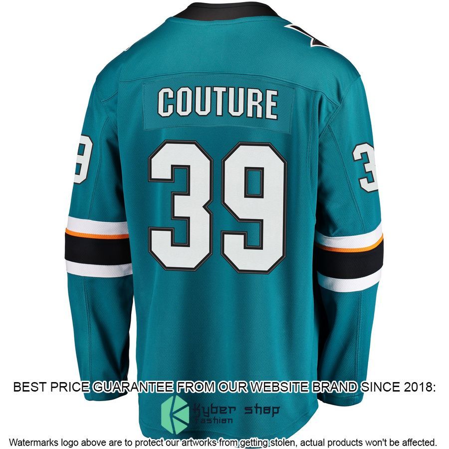 Logan Couture San Jose Sharks 2021-22 Home Premier Teal Hockey Jersey 3 Logan Couture San Jose Sharks 2021-22 Home Premier Teal Hockey Jersey word3