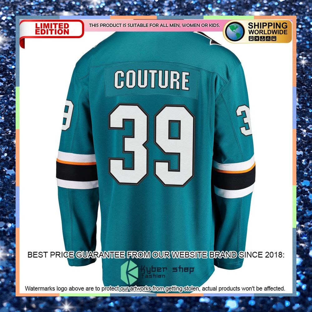 Logan Couture San Jose Sharks 2021-22 Home Premier Teal Hockey Jersey 7 Logan Couture San Jose Sharks 2021-22 Home Premier Teal Hockey Jersey word3
