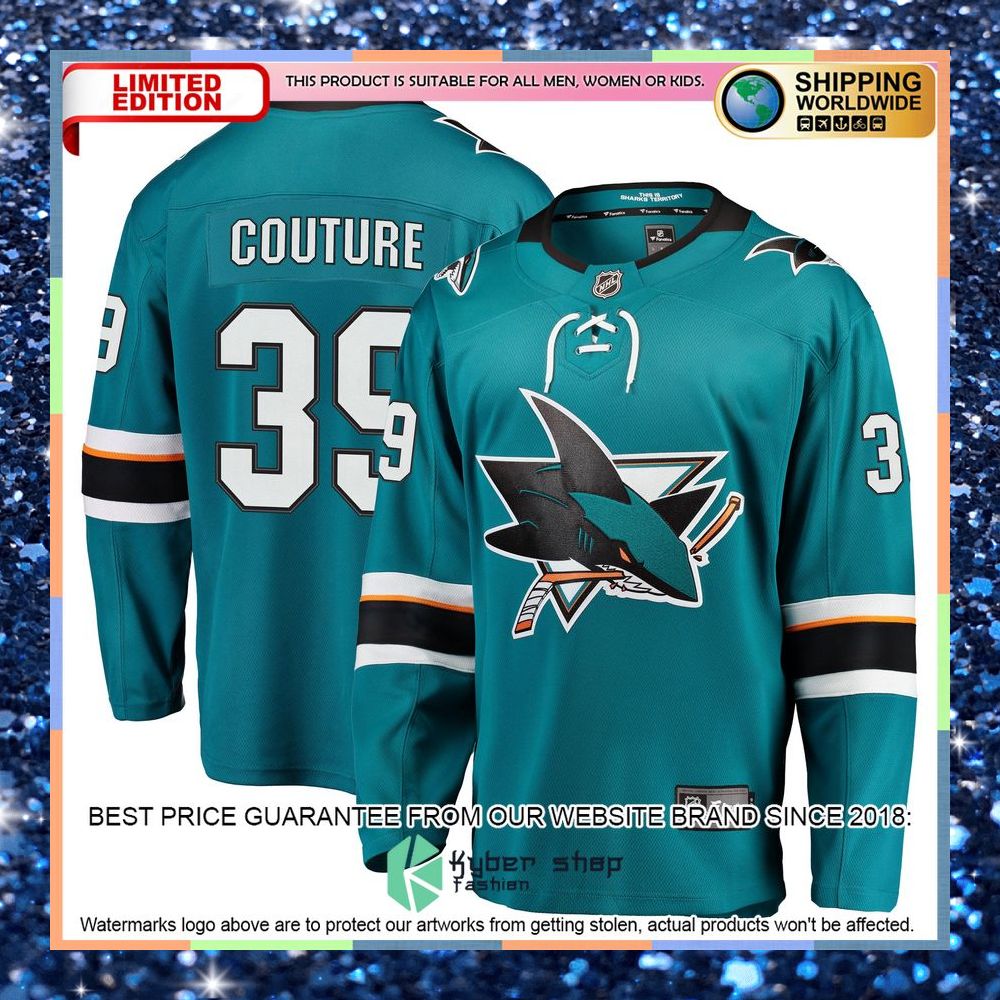 Logan Couture San Jose Sharks 2021-22 Home Premier Teal Hockey Jersey 8 Logan Couture San Jose Sharks 2021-22 Home Premier Teal Hockey Jersey word3