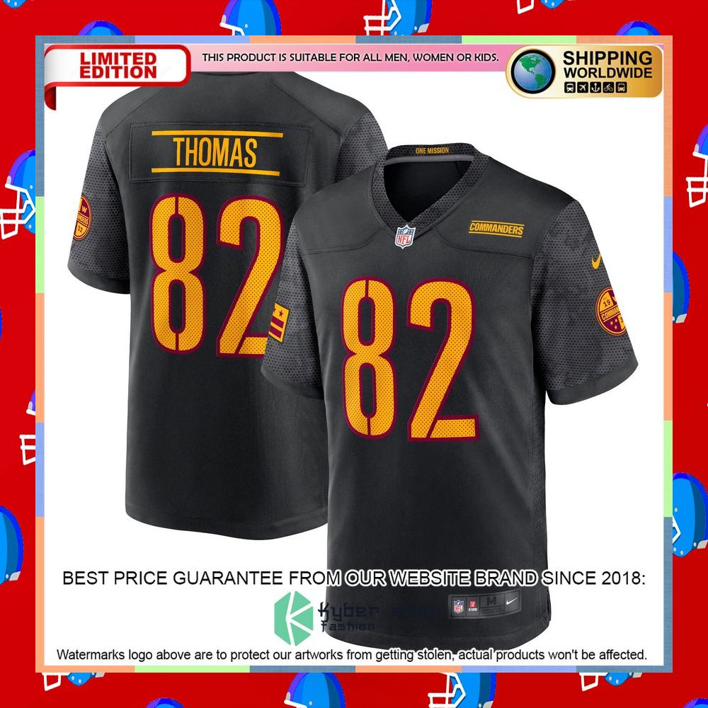 Logan Thomas Washington Commanders Alternate Black Football Jersey 5 Logan Thomas Washington Commanders Alternate Black Football Jersey word1
