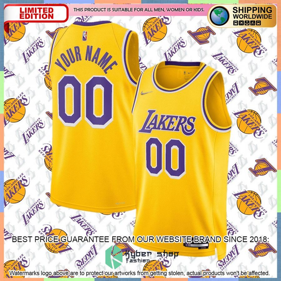 Los Angeles Lakers Nike 2021-22 Diamond Custom Gold Basketball Jersey 4 Los Angeles Lakers Nike 2021-22 Diamond Custom Gold Basketball Jersey word2