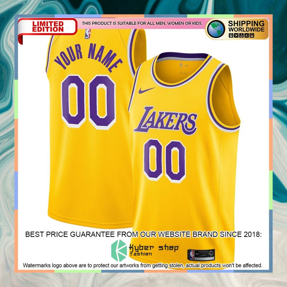 Los Angeles Lakers Nike Custom Gold Basketball Jersey 4 Los Angeles Lakers Nike Custom Gold Basketball Jersey word2