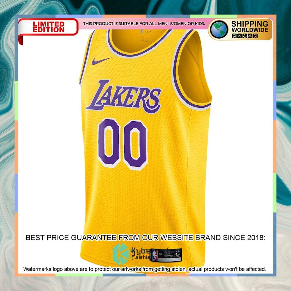 Los Angeles Lakers Nike Custom Gold Basketball Jersey 5 Los Angeles Lakers Nike Custom Gold Basketball Jersey word2