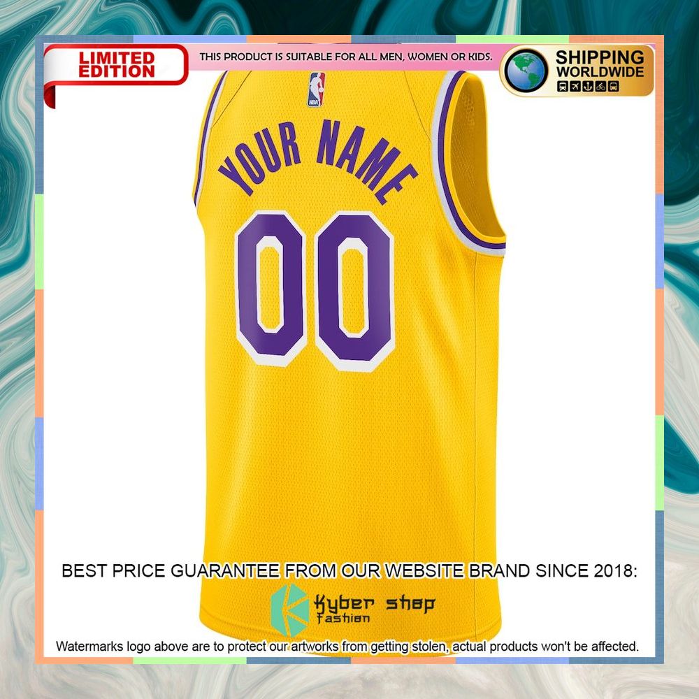 Los Angeles Lakers Nike Custom Gold Basketball Jersey 6 Los Angeles Lakers Nike Custom Gold Basketball Jersey word2