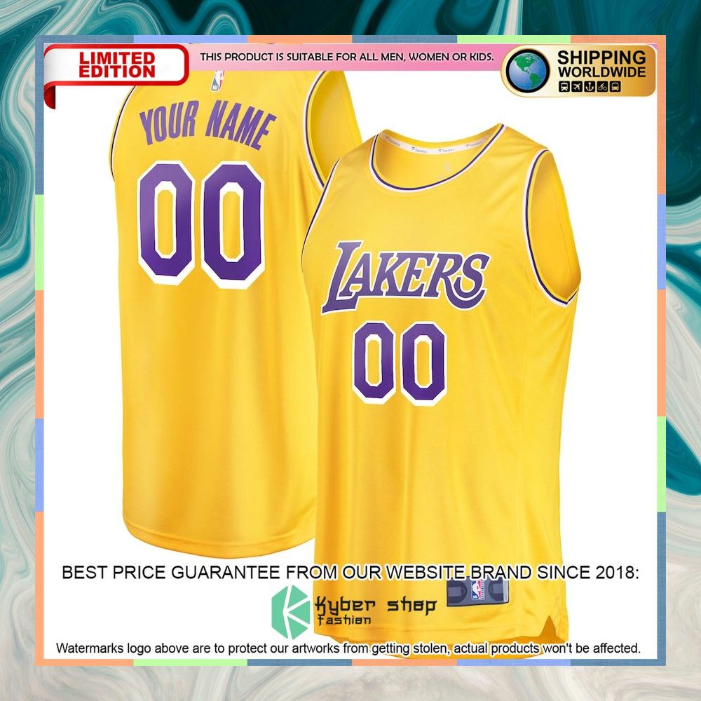 Los Angeles Lakers Youth 2018-19 Custom Gold Basketball Jersey 4 Los Angeles Lakers Youth 2018-19 Custom Gold Basketball Jersey word2