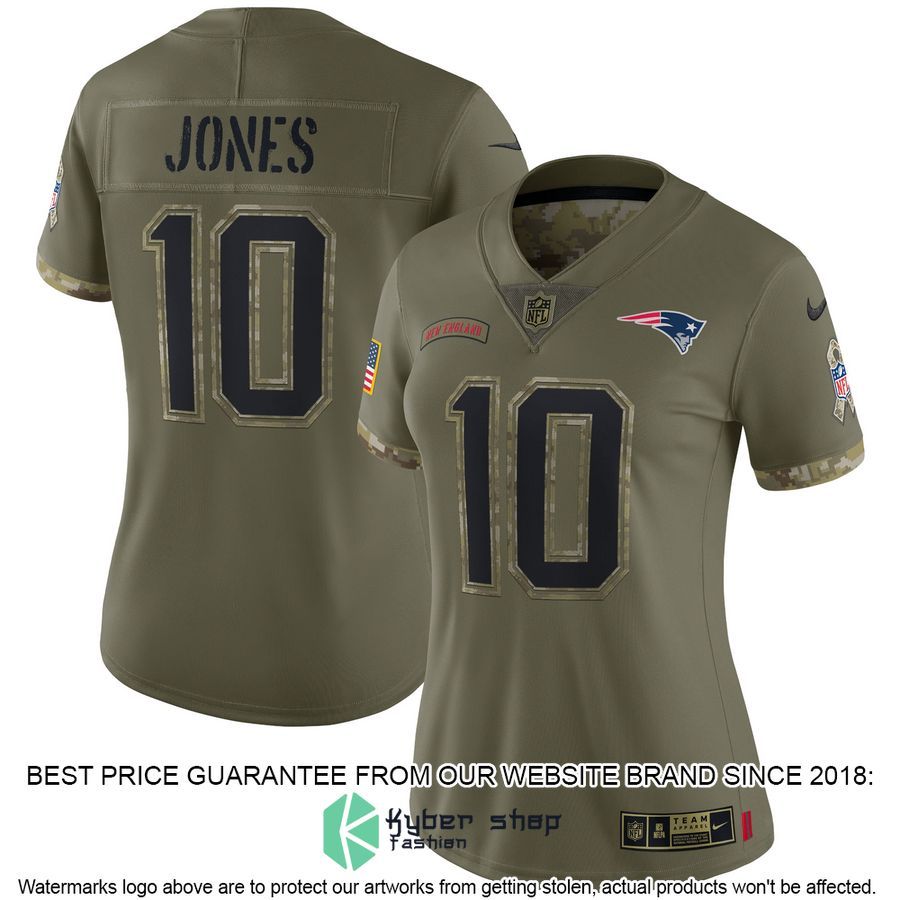 Mac Jones New England Patriots Women's 2022 Salute To Service Olive Football Jersey 4 Mac Jones New England Patriots Women's 2022 Salute To Service Olive Football Jersey word1