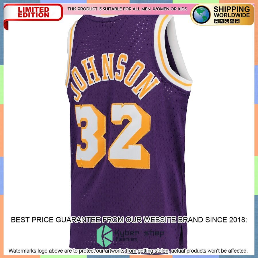 Magic Johnson Los Angeles Lakers Mitchell & Ness Youth 1984-85 Hardwood Classics Throwback Purple Basketball Jersey 3 Magic Johnson Los Angeles Lakers Mitchell & Ness Youth 1984-85 Hardwood Classics Throwback Purple Basketball Jersey word2