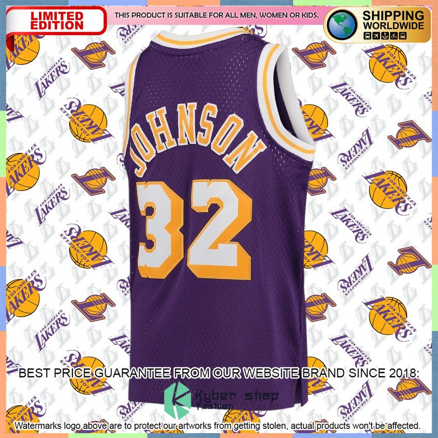 Magic Johnson Los Angeles Lakers Mitchell & Ness Youth 1984-85 Hardwood Classics Throwback Purple Basketball Jersey 6 Magic Johnson Los Angeles Lakers Mitchell & Ness Youth 1984-85 Hardwood Classics Throwback Purple Basketball Jersey word2
