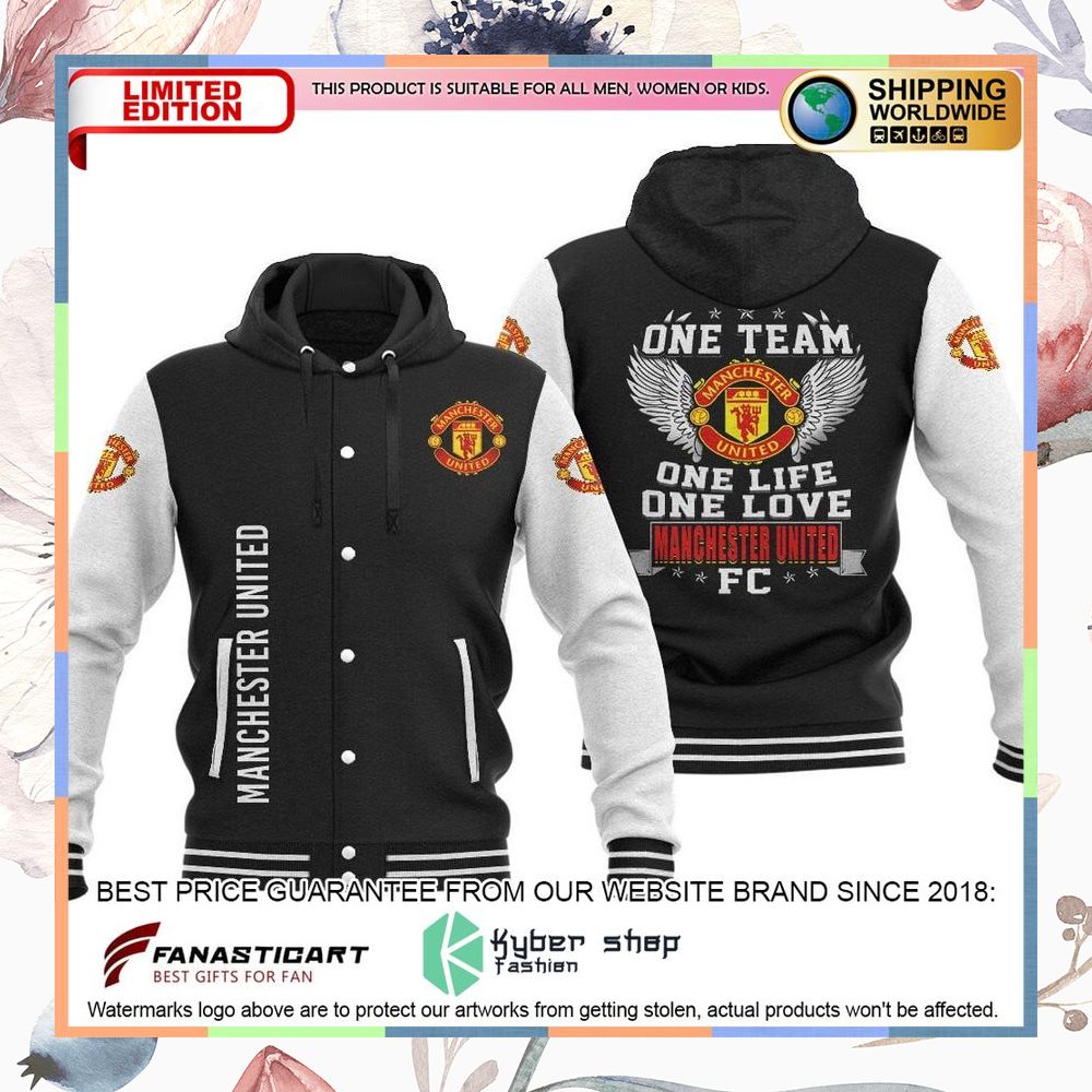 Manchester United FC One Team One Life One Love Baseball Hoodie Jacket 8 Manchester United FC One Team One Life One Love Baseball Hoodie Jacket word2