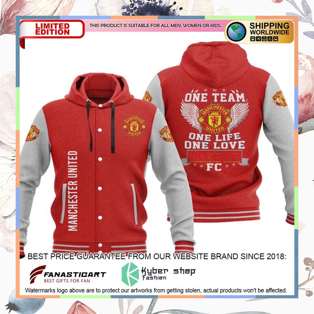 Manchester United FC One Team One Life One Love Baseball Hoodie Jacket 14 Manchester United FC One Team One Life One Love Baseball Hoodie Jacket word2