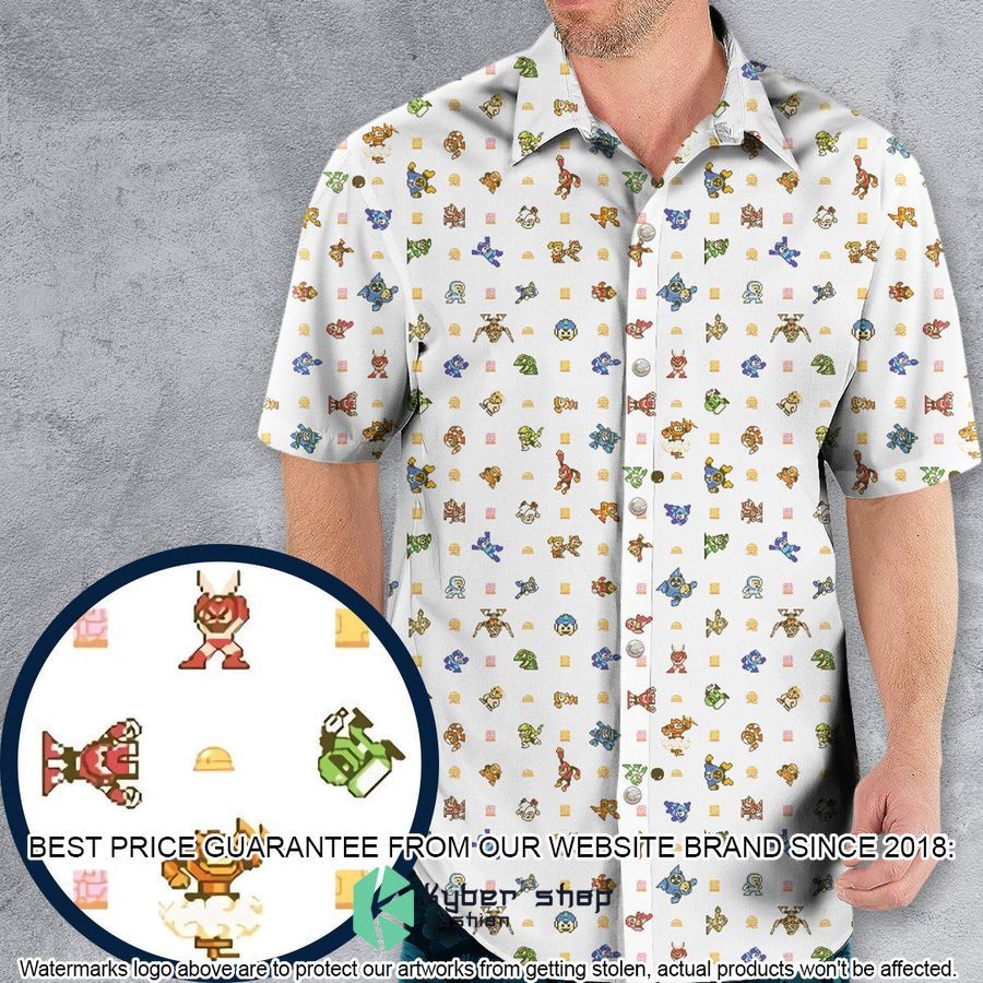 Mega Man Pattern Hawaiian Shirt word1