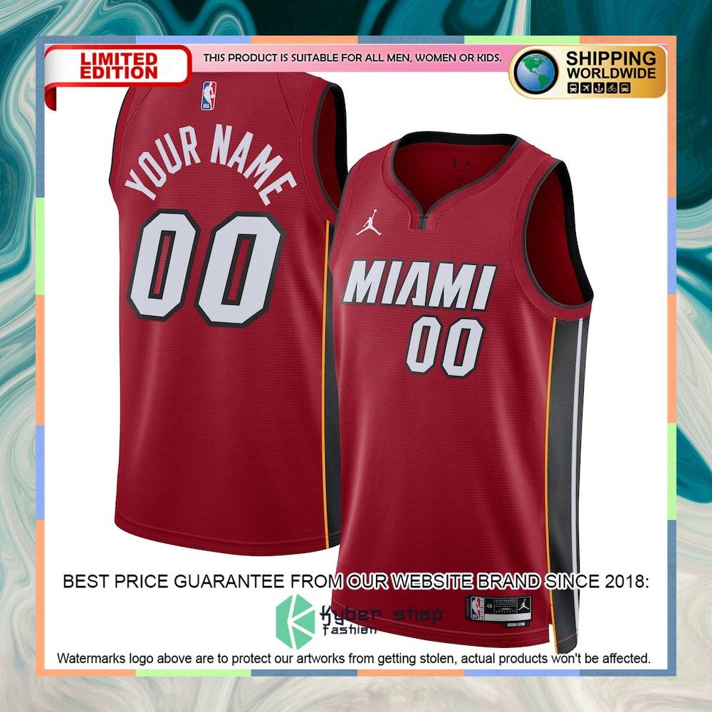 Miami Heat Jordan Brand Unisex 2022-23 Custom Red Basketball Jersey 4 Miami Heat Jordan Brand Unisex 2022-23 Custom Red Basketball Jersey word3