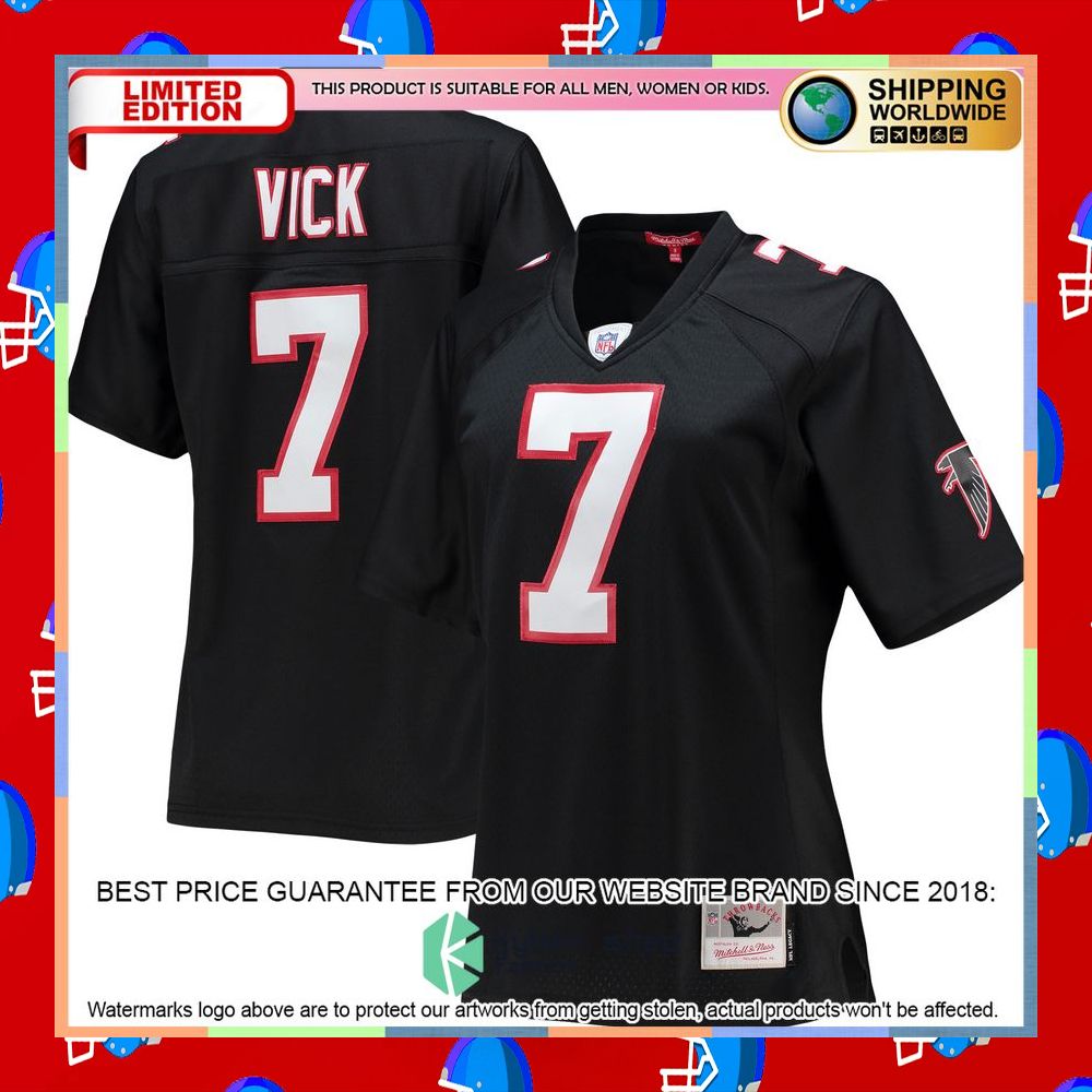 Michael Vick Atlanta Falcons Mitchell & Ness Women's Legacy Replica Black Football Jersey 5 Michael Vick Atlanta Falcons Mitchell & Ness Women's Legacy Replica Black Football Jersey word2