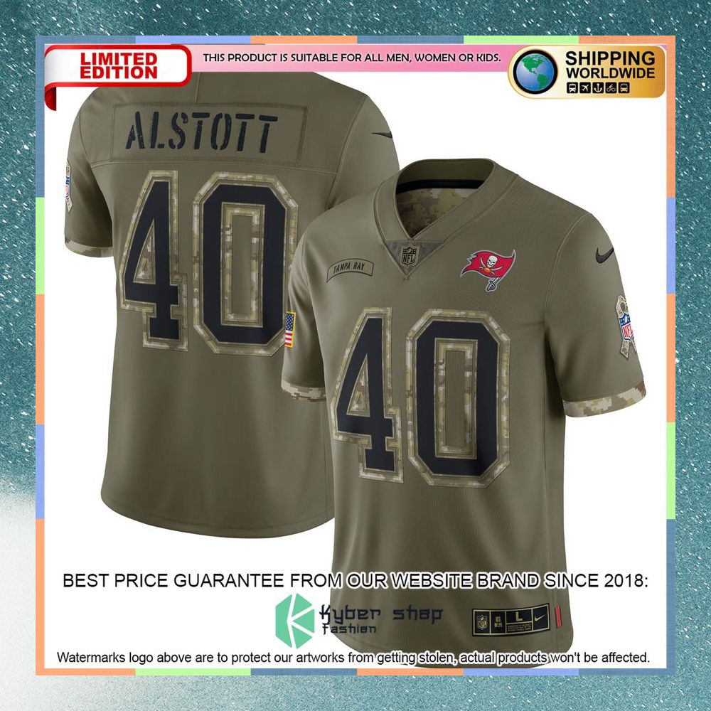 Mike Alstott Tampa Bay Buccaneers 2022 Salute To Service Retired Olive Football Jersey 5 Mike Alstott Tampa Bay Buccaneers 2022 Salute To Service Retired Olive Football Jersey word2