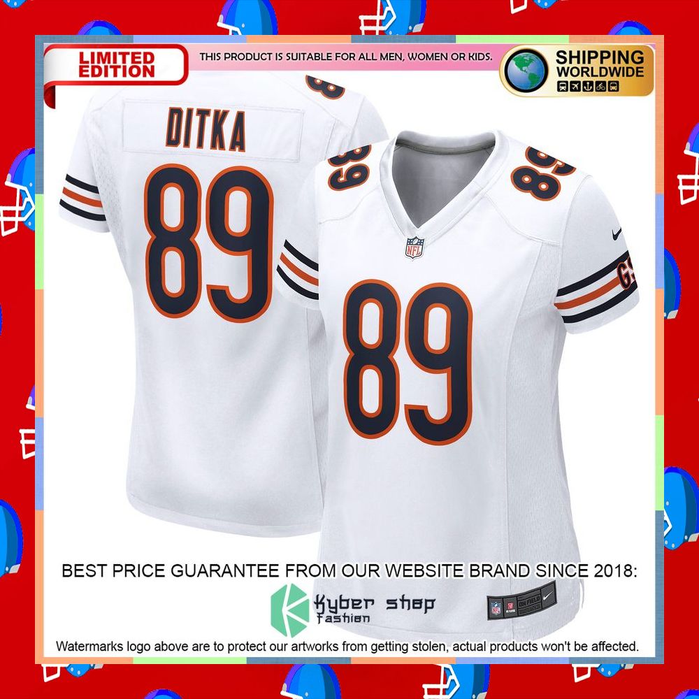 Mike Ditka Chicago Bears Women's Retired White Football Jersey 10 Mike Ditka Chicago Bears Women's Retired White Football Jersey word2