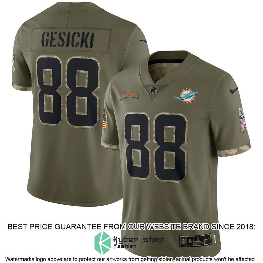 Mike Gesicki Miami Dolphins 2022 Salute To Service Olive Football Jersey