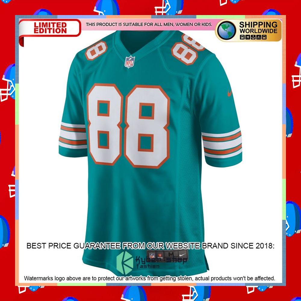 Mike Gesicki Miami Dolphins Alternate Aqua Football Jersey 7 Mike Gesicki Miami Dolphins Alternate Aqua Football Jersey word2