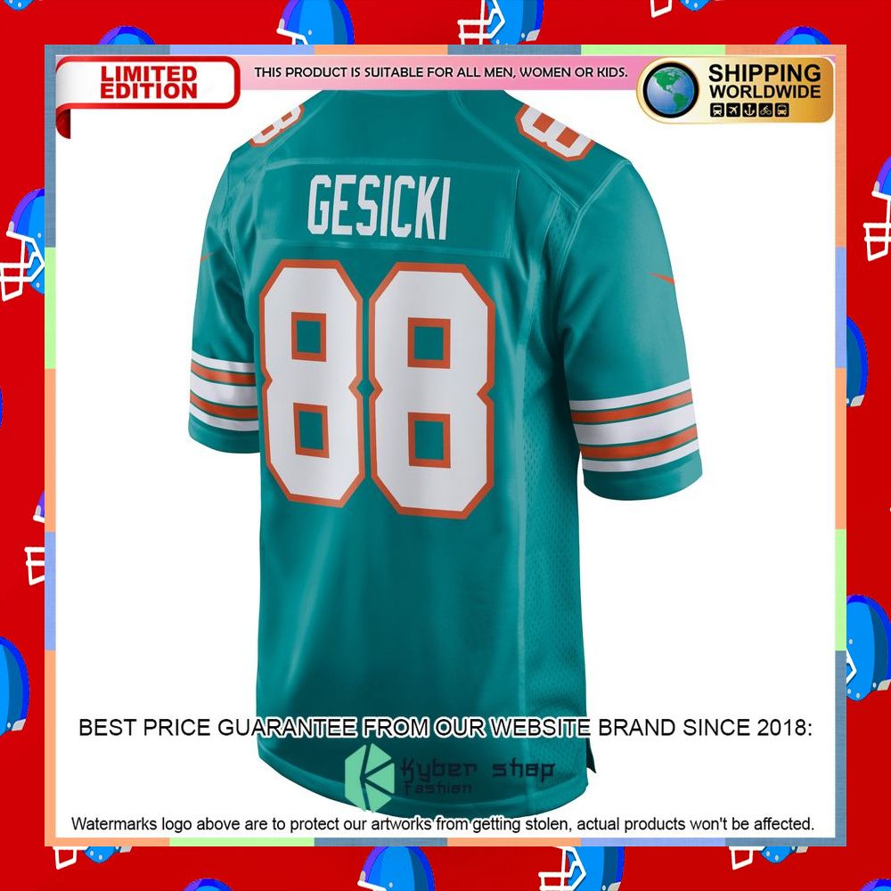 Mike Gesicki Miami Dolphins Alternate Aqua Football Jersey 8 Mike Gesicki Miami Dolphins Alternate Aqua Football Jersey word2
