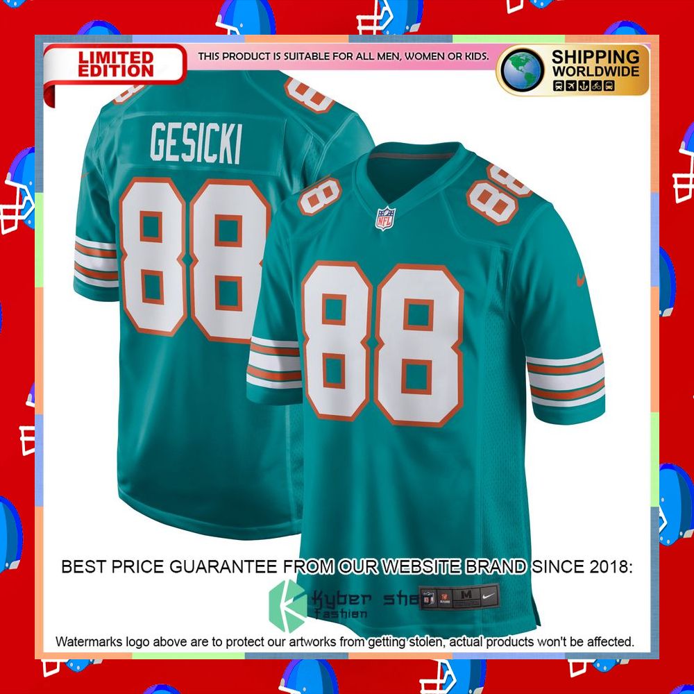 Mike Gesicki Miami Dolphins Alternate Aqua Football Jersey 9 Mike Gesicki Miami Dolphins Alternate Aqua Football Jersey word2