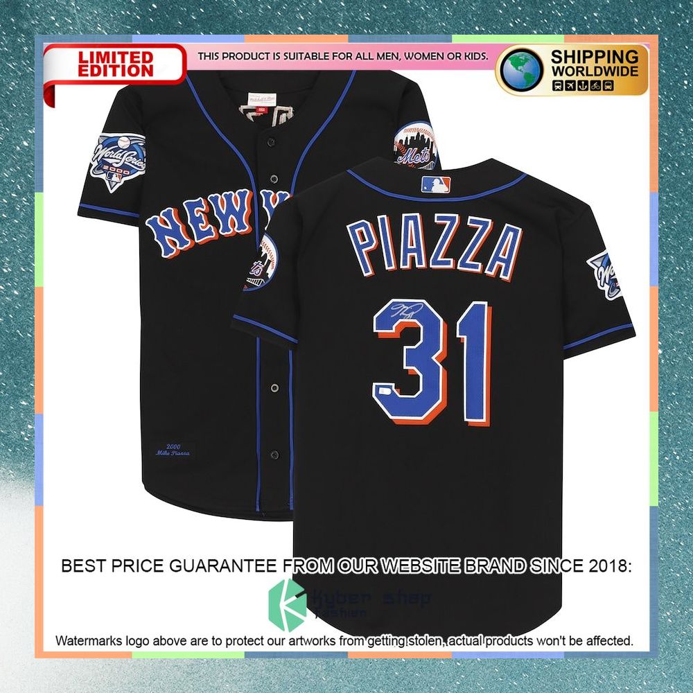 Mike Piazza New York Mets Black Mitchell And Ness Cooperstown Collection 2000 World Series Baseball Jersey 4 Mike Piazza New York Mets Black Mitchell And Ness Cooperstown Collection 2000 World Series Baseball Jersey word1