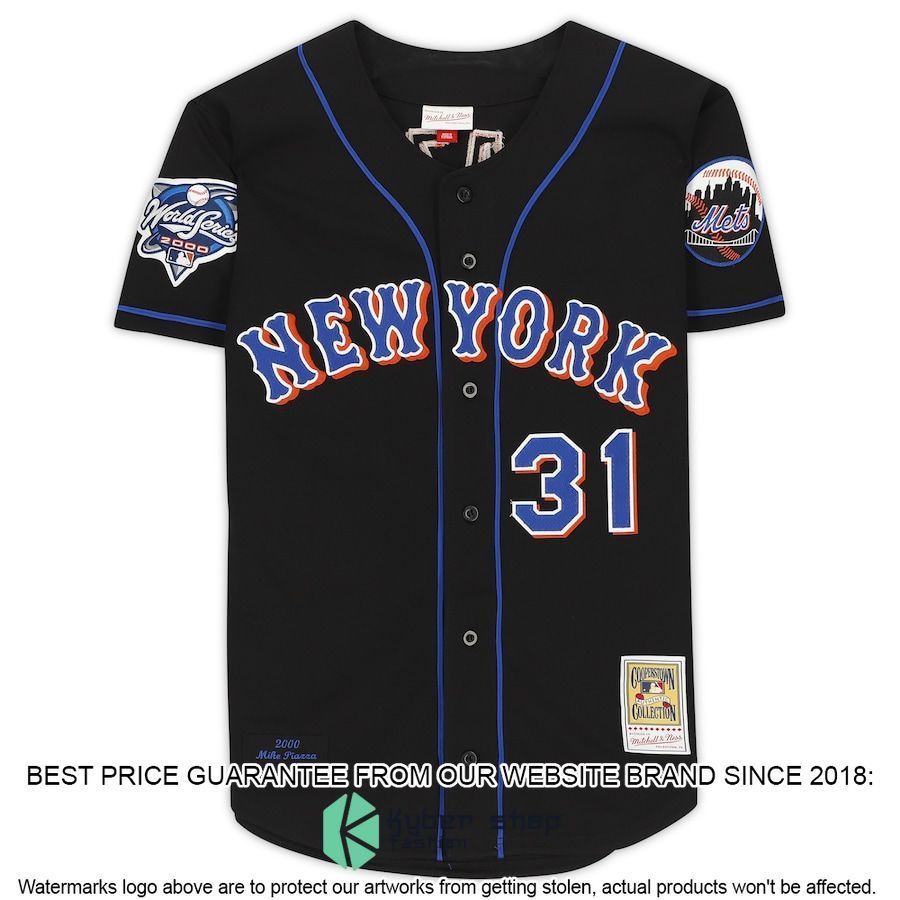Mike Piazza New York Mets Black Mitchell And Ness Cooperstown Collection 2000 World Series Baseball Jersey 3 Mike Piazza New York Mets Black Mitchell And Ness Cooperstown Collection 2000 World Series Baseball Jersey word1