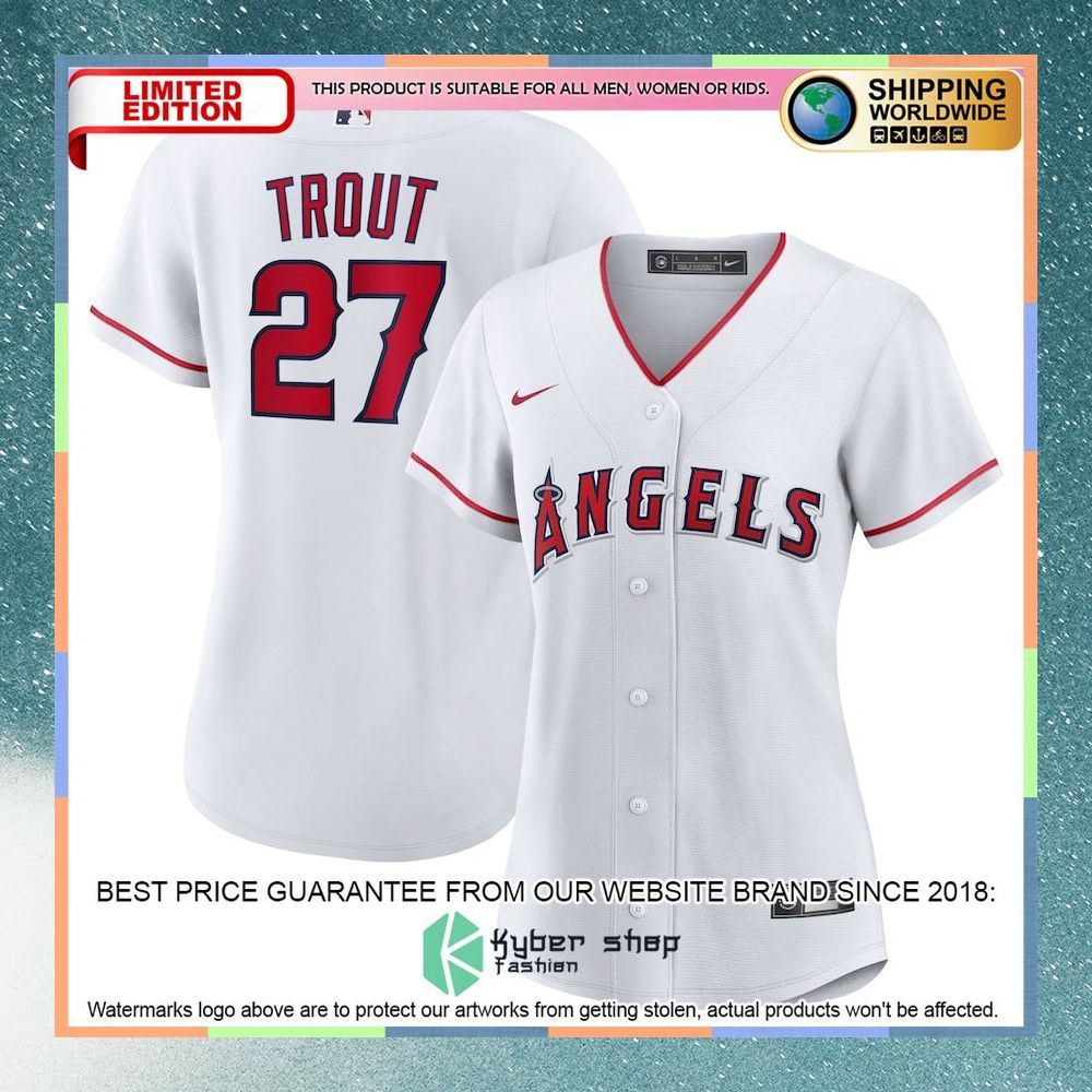 Mike Trout Los Angeles Angels Women Home Player White Baseball Jersey 4 Mike Trout Los Angeles Angels Women Home Player White Baseball Jersey word1