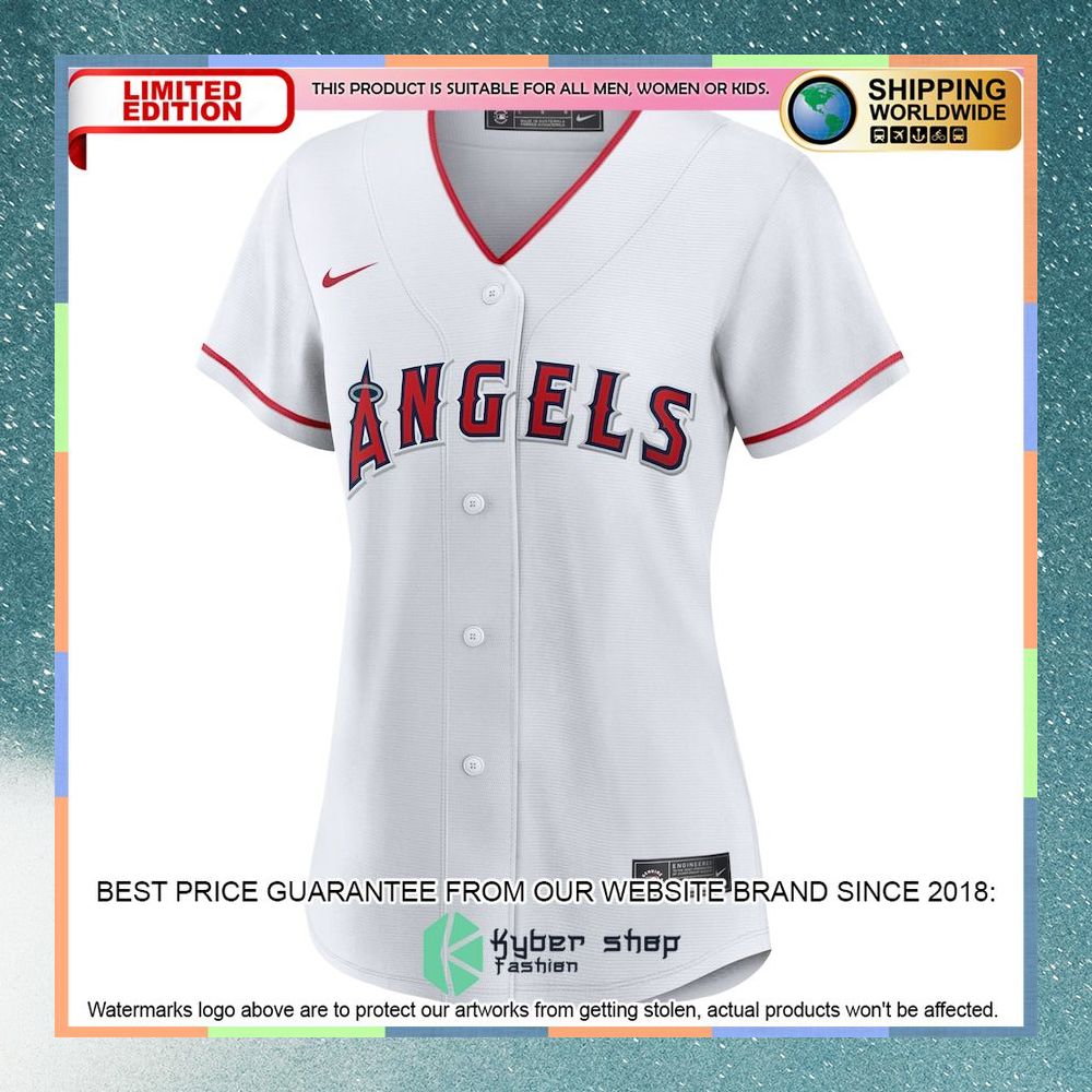 Mike Trout Los Angeles Angels Women Home Player White Baseball Jersey 5 Mike Trout Los Angeles Angels Women Home Player White Baseball Jersey word1