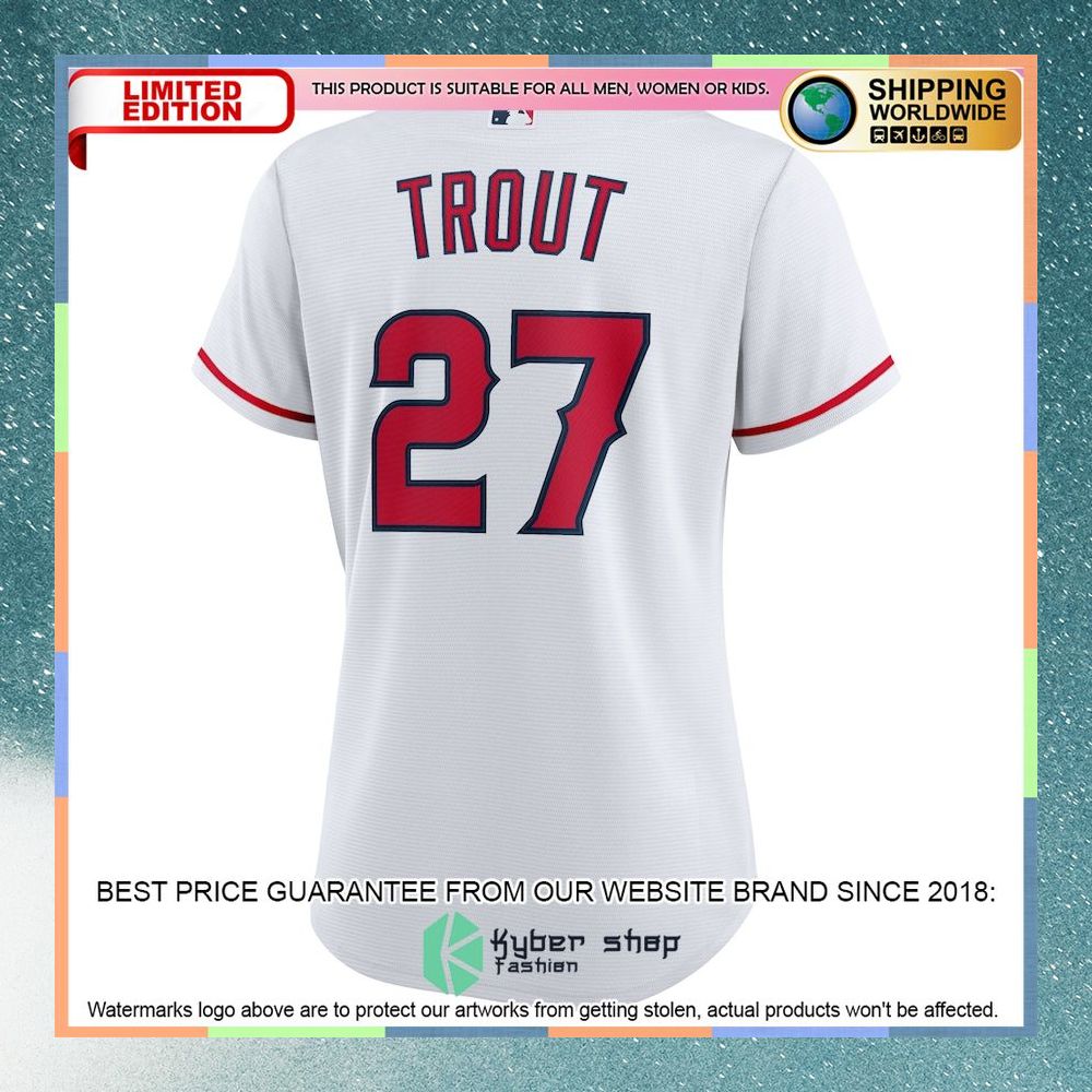 Mike Trout Los Angeles Angels Women Home Player White Baseball Jersey 6 Mike Trout Los Angeles Angels Women Home Player White Baseball Jersey word1