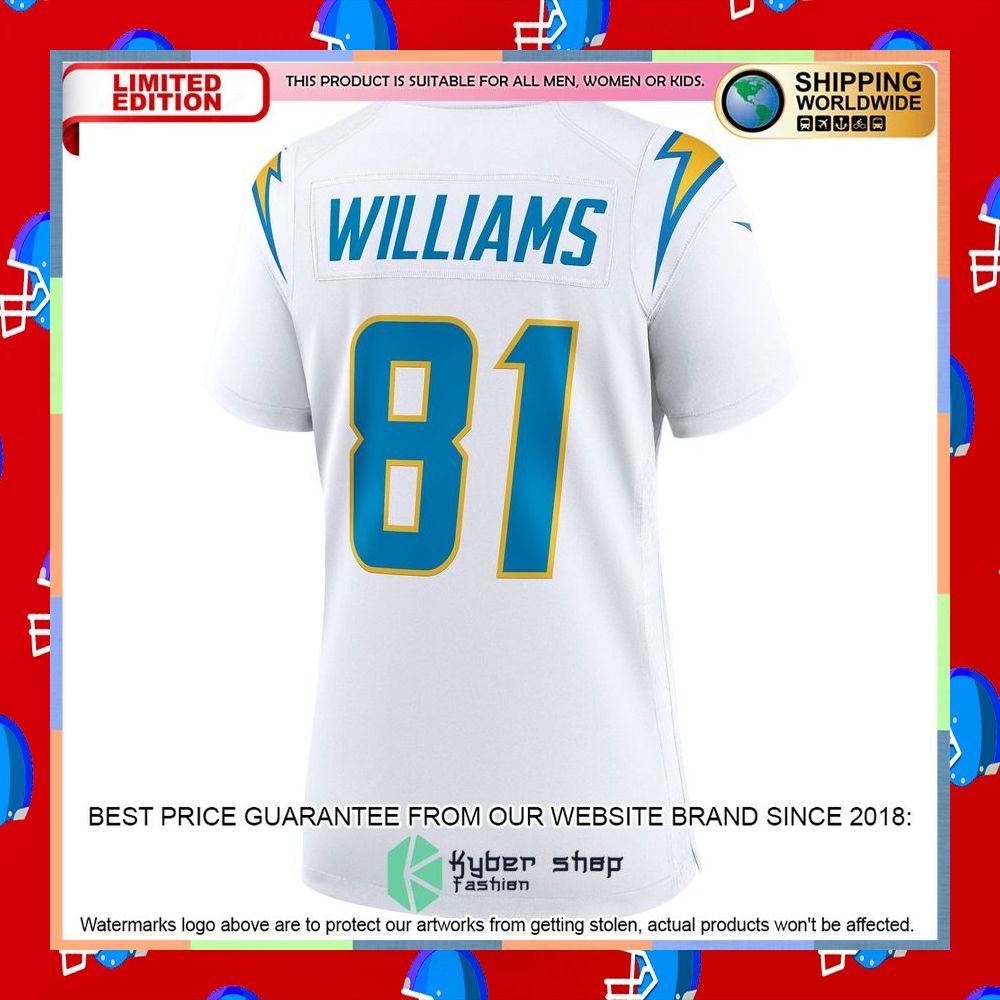 Mike Williams Los Angeles Chargers Women's White Football Jersey 10 Mike Williams Los Angeles Chargers Women's White Football Jersey word1