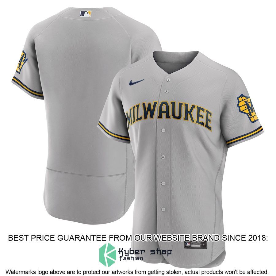 Milwaukee Brewers Road Team Logo Gray Baseball Jersey