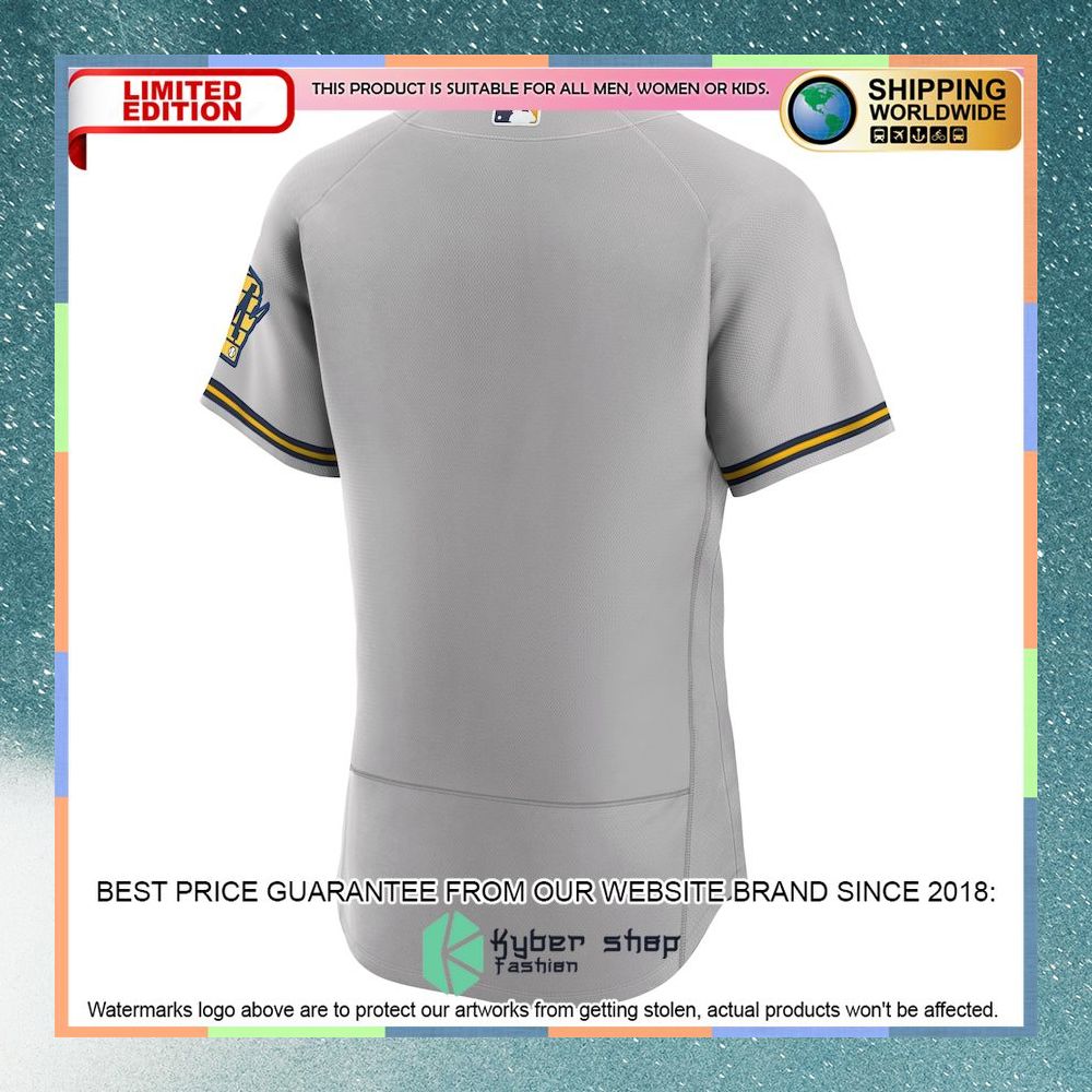 Milwaukee Brewers Road Team Logo Gray Baseball Jersey 6 Milwaukee Brewers Road Team Logo Gray Baseball Jersey word1