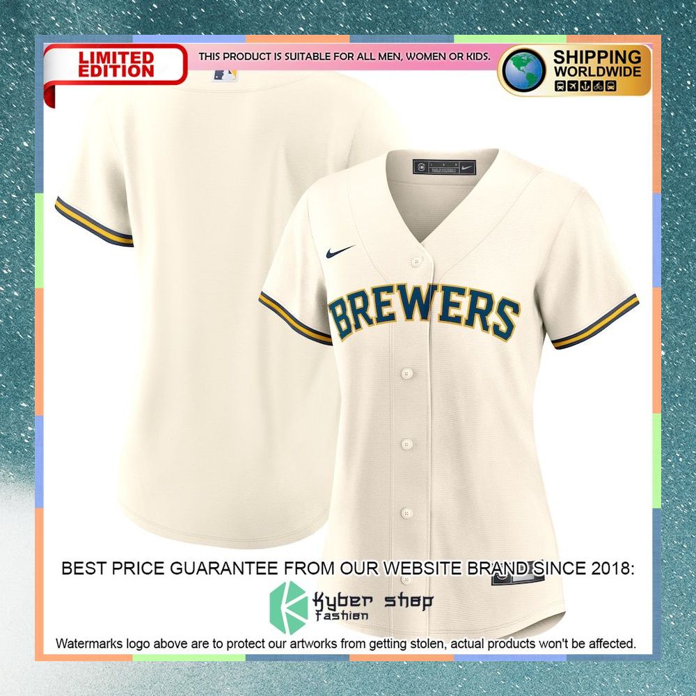 Milwaukee Brewers Women Home Blank Cream Baseball Jersey 4 Milwaukee Brewers Women Home Blank Cream Baseball Jersey word2