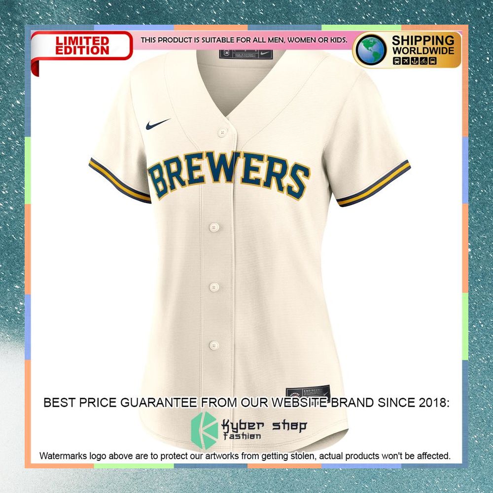 Milwaukee Brewers Women Home Blank Cream Baseball Jersey 5 Milwaukee Brewers Women Home Blank Cream Baseball Jersey word2