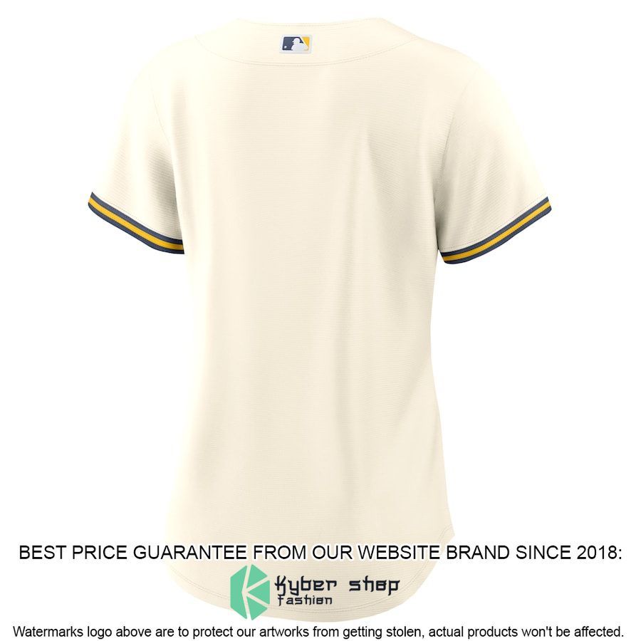 Milwaukee Brewers Women Home Blank Cream Baseball Jersey 3 Milwaukee Brewers Women Home Blank Cream Baseball Jersey word2