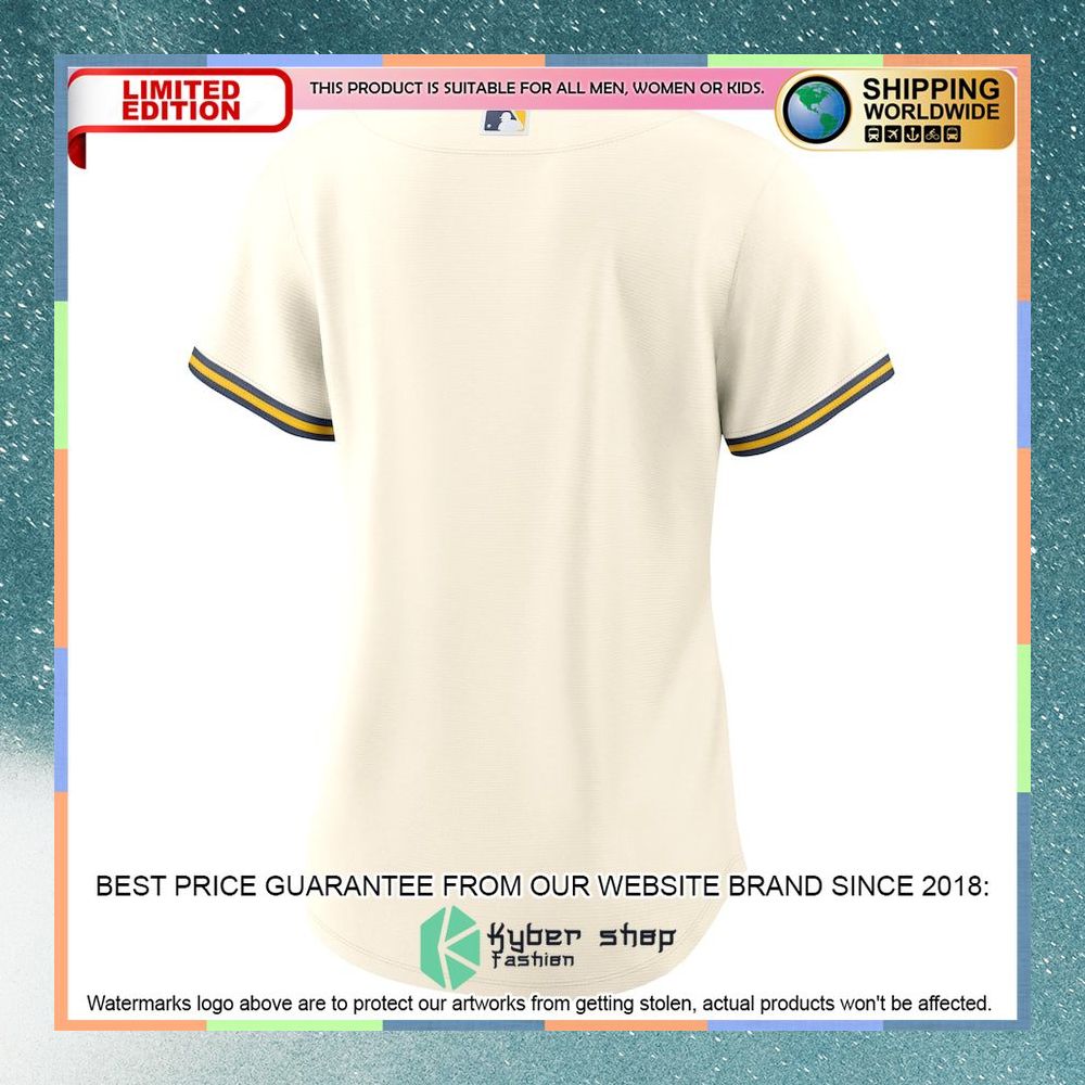 Milwaukee Brewers Women Home Blank Cream Baseball Jersey 6 Milwaukee Brewers Women Home Blank Cream Baseball Jersey word2