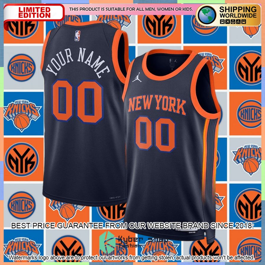 New York Knicks Jordan Brand 2022-23 Custom Navy Basketball Jersey 4 New York Knicks Jordan Brand 2022-23 Custom Navy Basketball Jersey word3