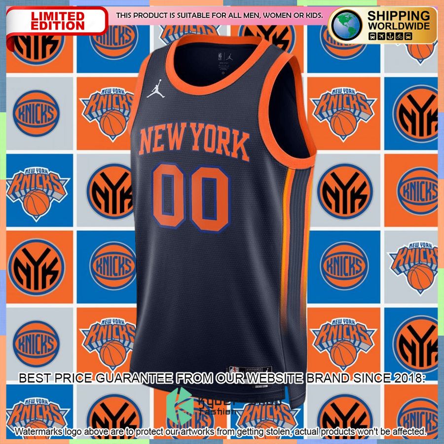 New York Knicks Jordan Brand 2022-23 Custom Navy Basketball Jersey 5 New York Knicks Jordan Brand 2022-23 Custom Navy Basketball Jersey word3
