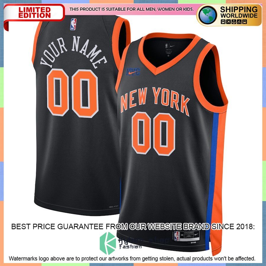 New York Knicks Nike 2022-23 Custom Black Basketball Jersey