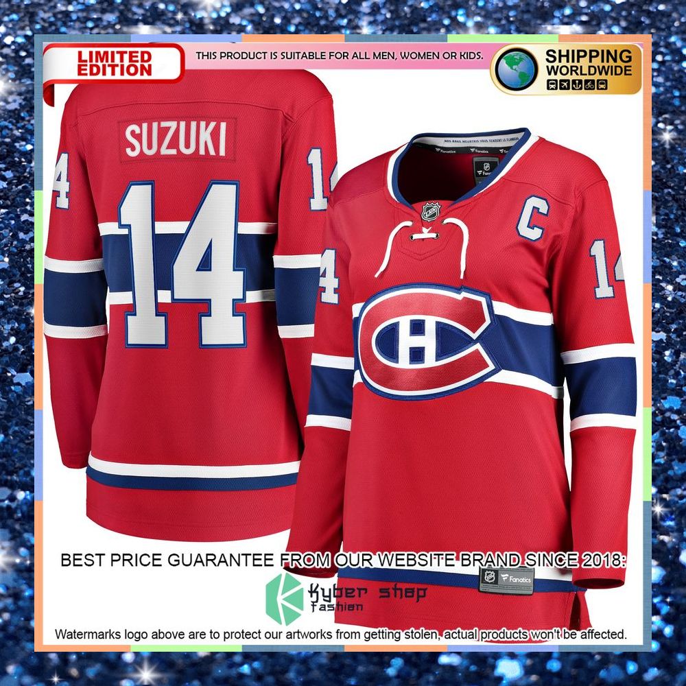 Nick Suzuki Montreal Canadiens Women's Home Captain Patch Red Hockey Jersey 8 Nick Suzuki Montreal Canadiens Women's Home Captain Patch Red Hockey Jersey word2